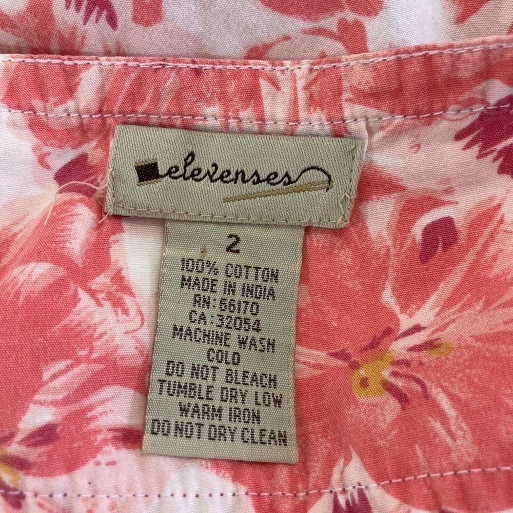Elevenses Anthro Pink Floral Skirt Sz 2 100% Cotton Tie Straps - Picture 7 of 8